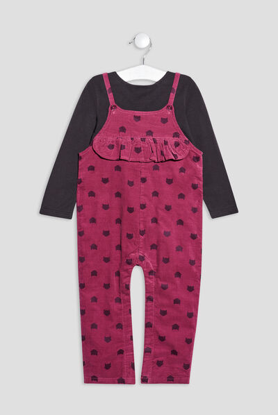 Ensemble 2 pièces salopette rose fushia bébé fille