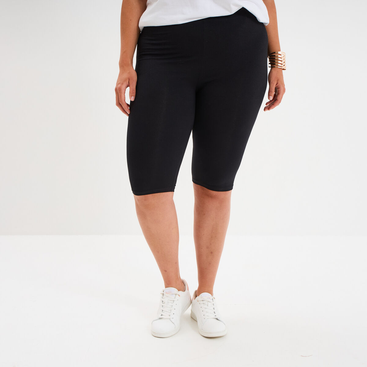 Short legging cycliste coton noir femme grande taille