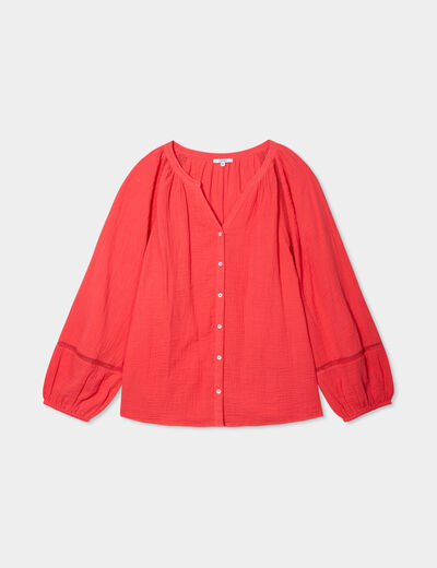 Blouse manches longues coton rouge femme grande taille