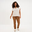 Blouse col en V manches courtes beige femme grande taille