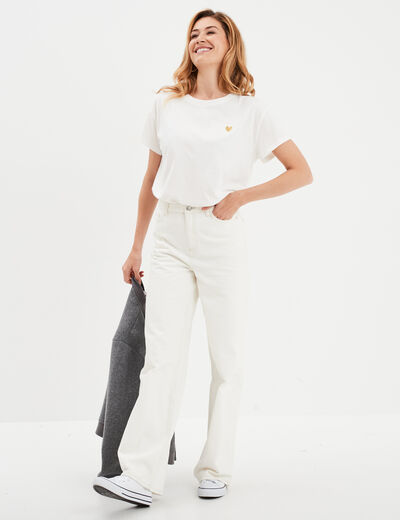 Jeans wide leg taille haute Creeks ivoire femme