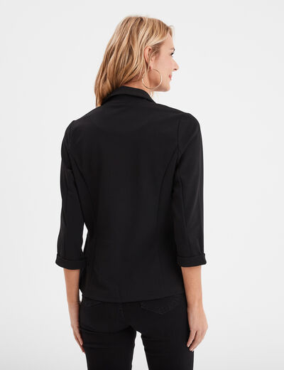 Veste blazer cintré manches 3/4 noir femme