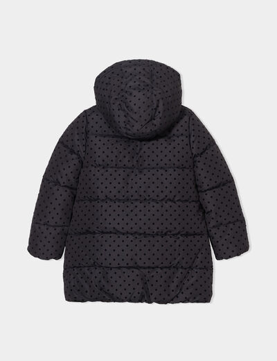 Doudoune fourrée mi-longue à capuche gris foncé fille