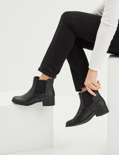 Bottines chelsea à paillettes noir femme