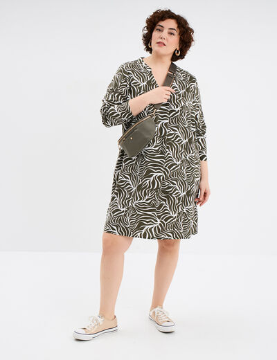 Robe courte ample col en V vert kaki femme grande taille