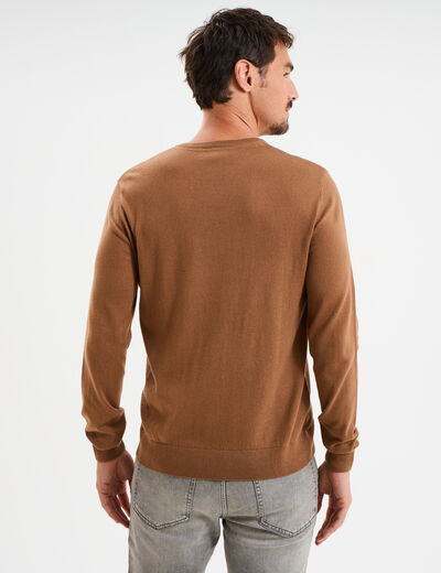 Pull jersey avec col en V marron homme