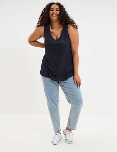 D&eacute;bardeur droit col en V sans manches bleu fonc&eacute; femme grande taille