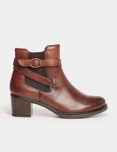 Bottines avec boucles en cuir marron femme
