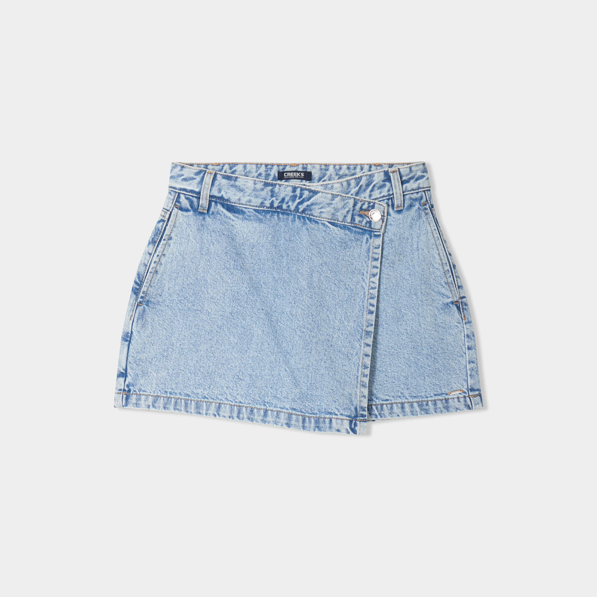 Jupe-short en jean coton denim bleach femme