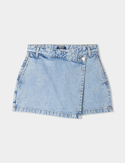 Jupe-short en jean coton denim bleach femme