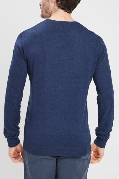 Pull jersey avec col en V bleu marine homme