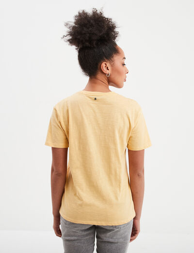 T-shirt droit manches courtes col rond jaune clair femme