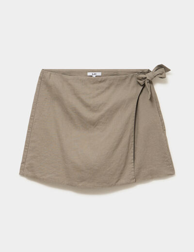 Jupe-short lin m&eacute;lang&eacute; vert kaki femme