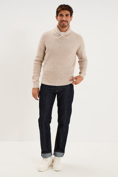 Pull col ch&acirc;le manches longues ecru homme