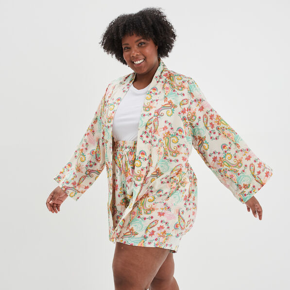veste kimono cintre manches longues ecru femmegt Veste kimono cintré manches longues ecru femme grande taille