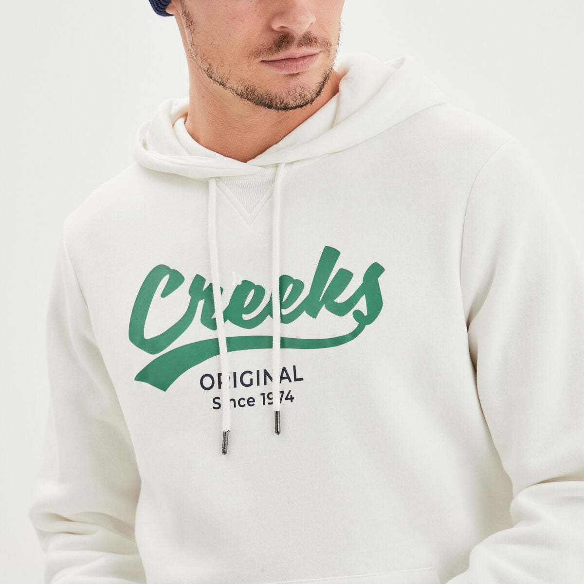Sweat &agrave; capuche avec cordon hoodie blanc homme