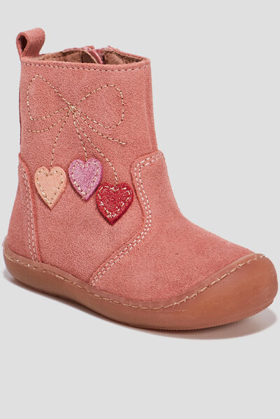 Bottes zippées en cuir rose bébé fille