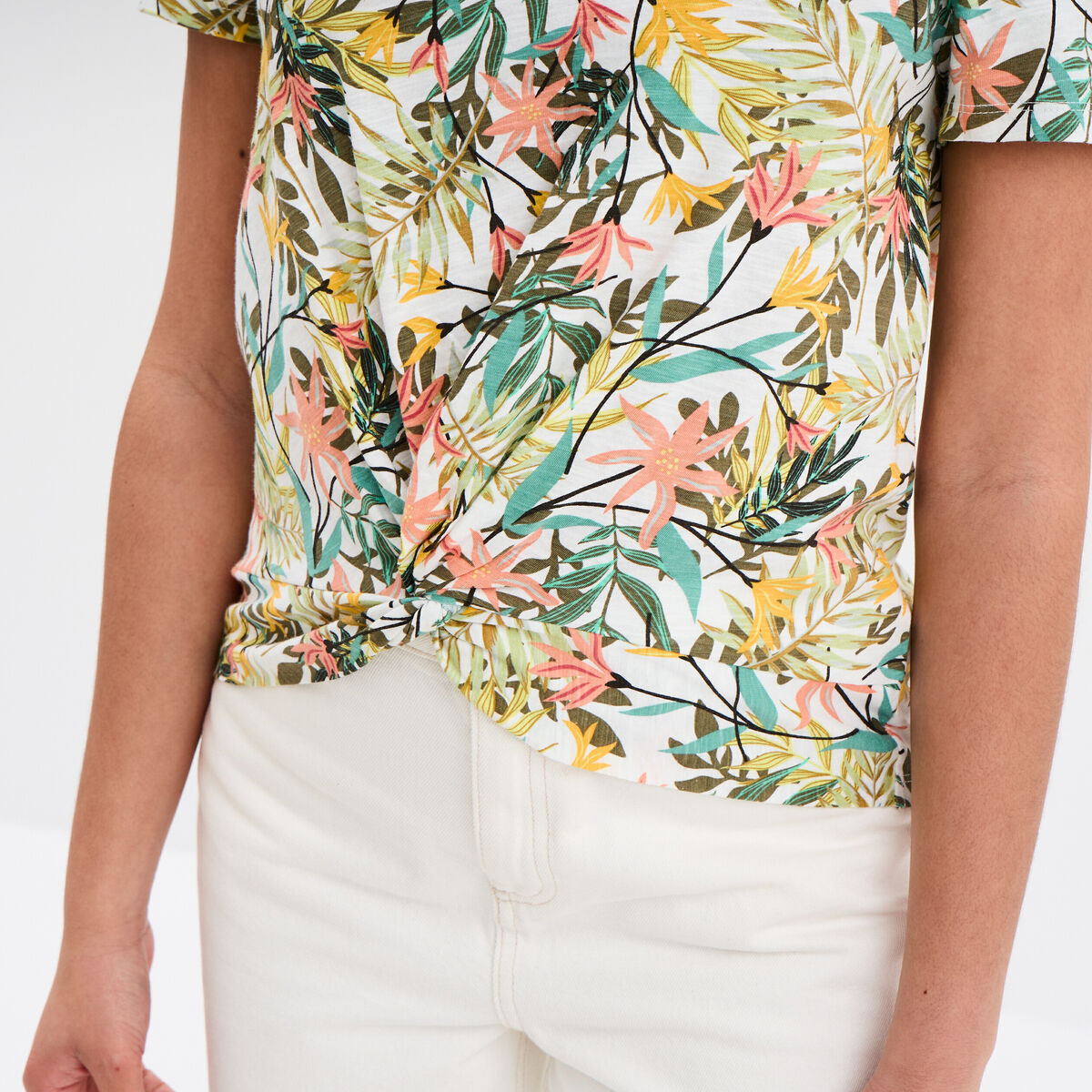 T-shirt taille effet noué coton blanc femme