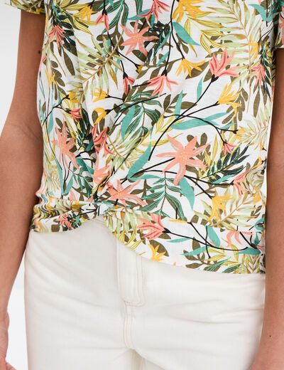 T-shirt taille effet noué coton blanc femme