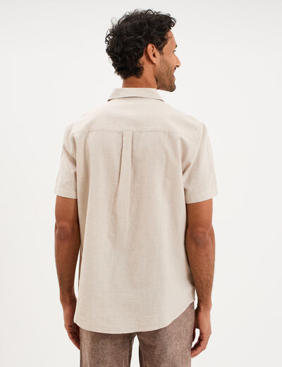 Chemise manches courtes lin m&eacute;lang&eacute; gris clair homme