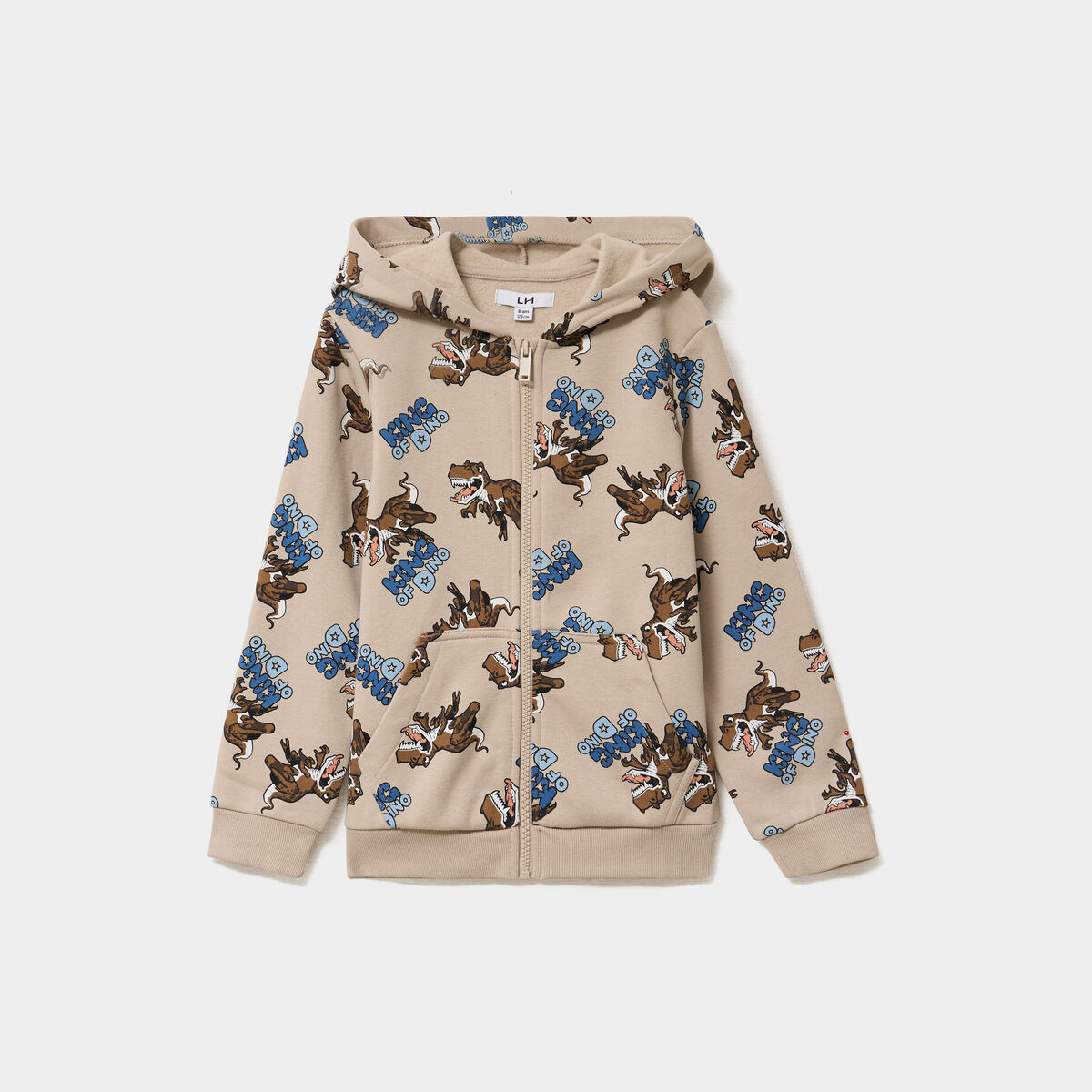 Sweat zipp&eacute; &agrave; capuche molleton imprim&eacute; beige gar&ccedil;on