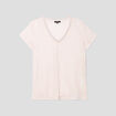 T-shirt col en V à bande métallisée rose clair femme
