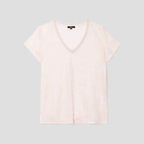 t shirt col en v a bande metallisee rose clair femme T-shirt col en V à bande métallisée rose clair femme