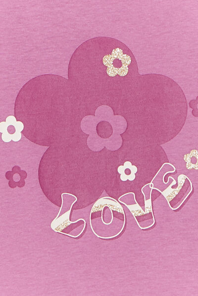 T-shirt col rond manches longues coton violet fille