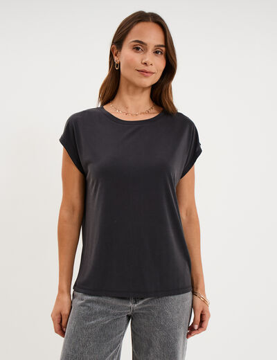 T-shirt manches courtes coupe droite noir femme