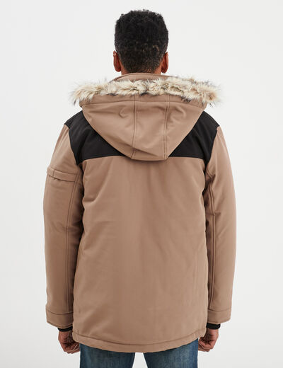 Parka capuche fausse fourrure amovible taupe homme
