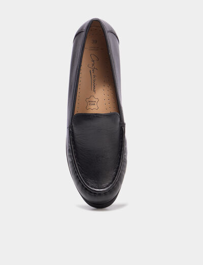 Mocassins compens&eacute;s confort cuir noir femme