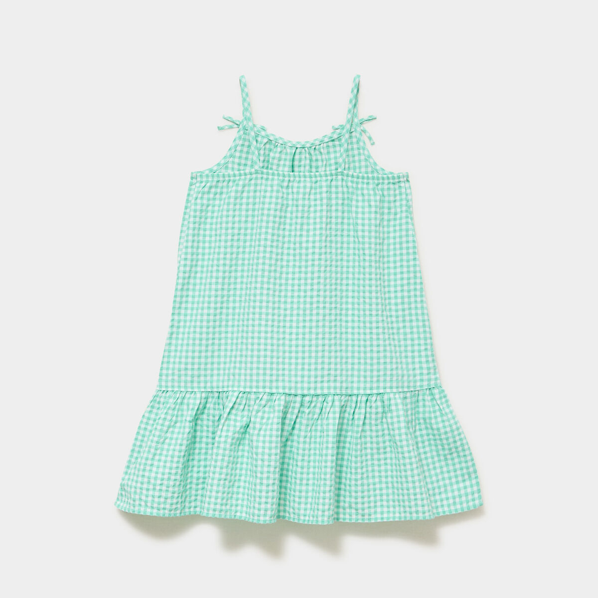 Robe courte &agrave; bretelles et volants vert fille