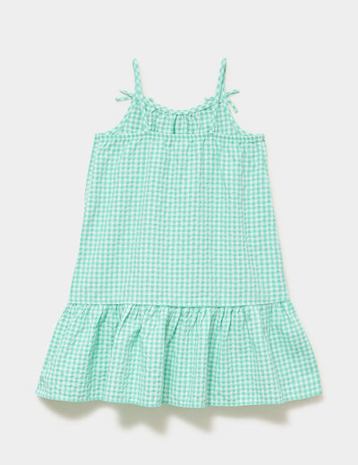 Robe courte &agrave; bretelles et volants vert fille