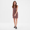 Robe col V plumetis droite ceinturée bordeaux femme