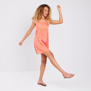 Robe courte évasée fluide rose femme
