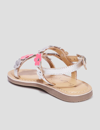 Sandales brides à fleurs en cuir Creeks rose fille