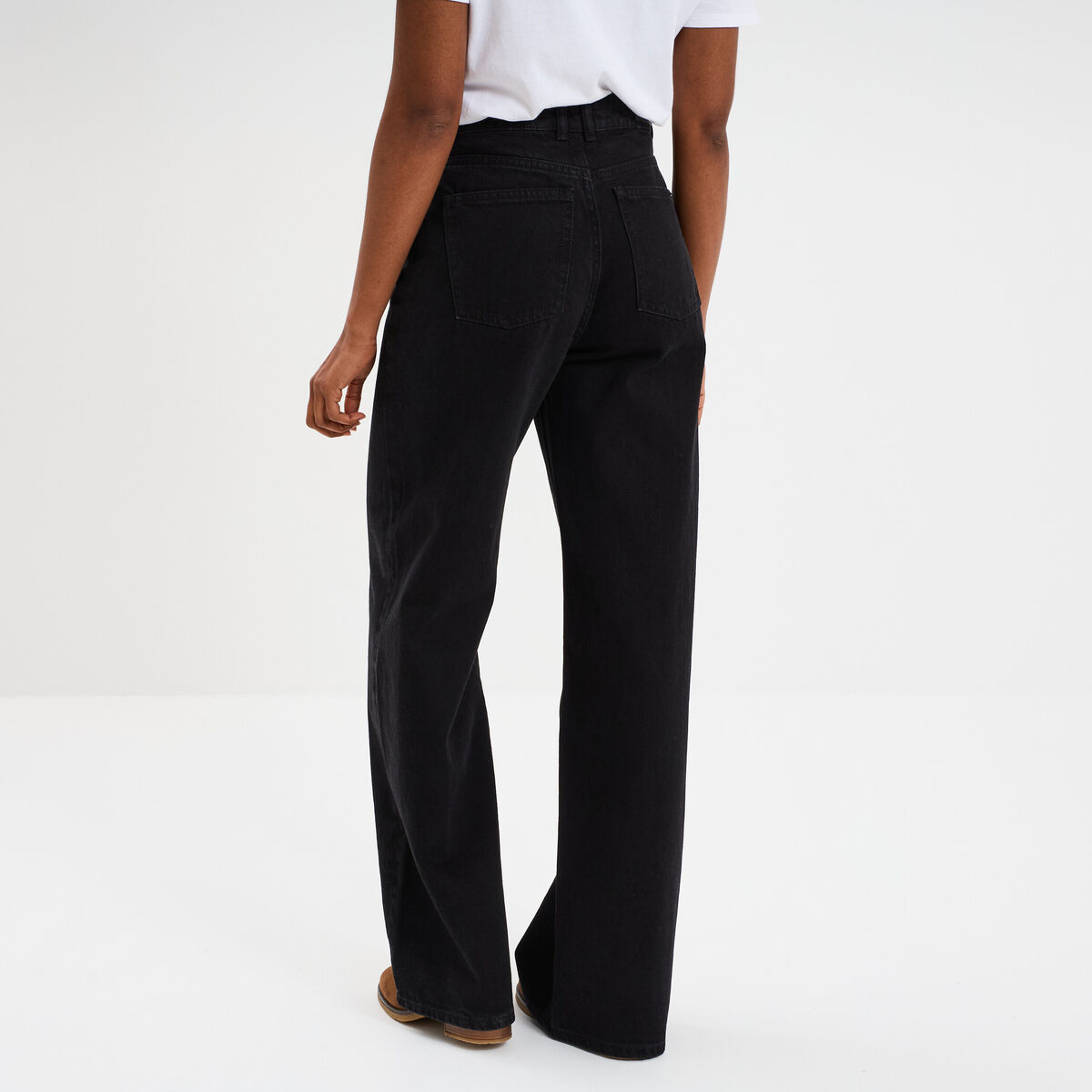 Jeans large coton denim noir femme
