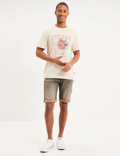 Bermuda droit &agrave; coulisse en jean denim gris homme