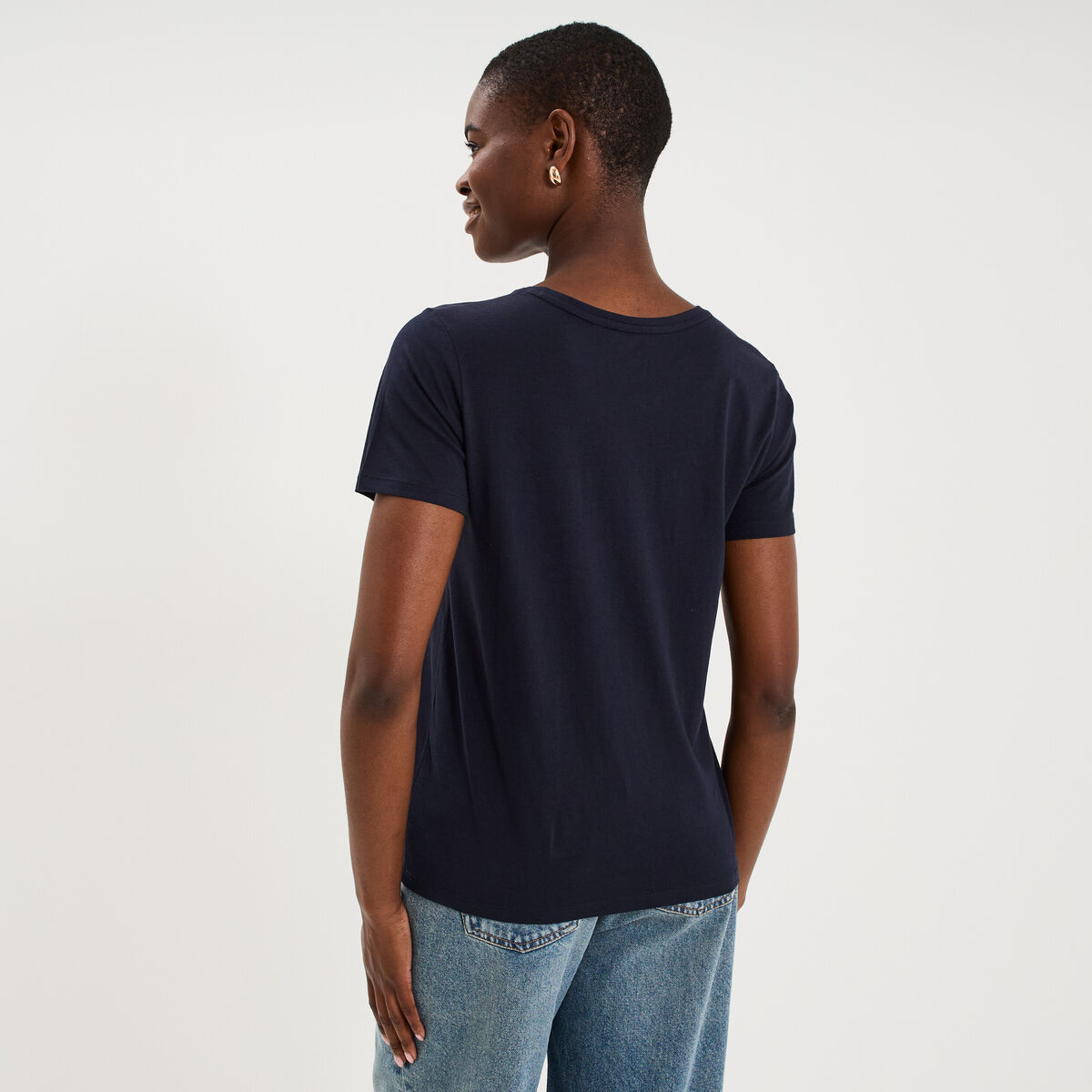 T-shirt ajust&eacute; manches courtes coton bleu marine femme