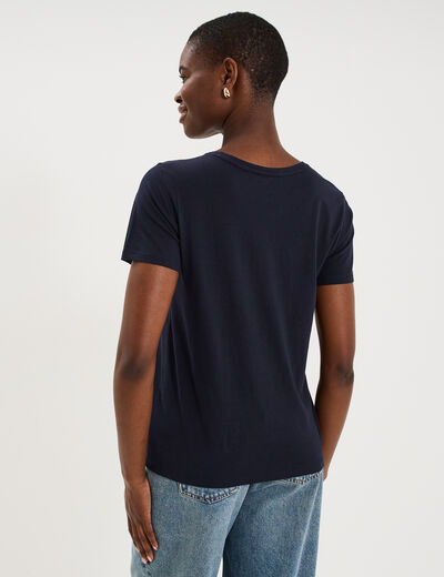 T-shirt ajust&eacute; manches courtes coton bleu marine femme