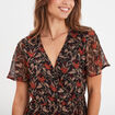 Robe col cache-coeur manches papillons camel femme