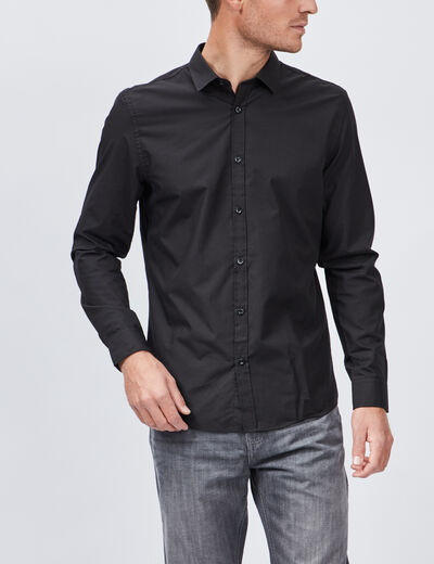Chemise ajustée col italien noir homme