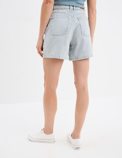 Short mom en jean 5 poches coton denim bleach femme