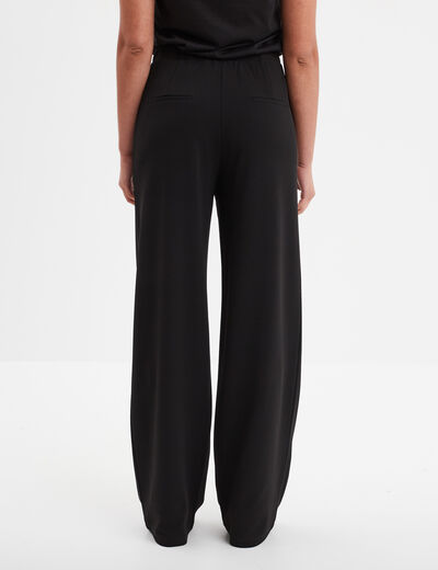 Pantalon large fluide taille élastiquée noir femme