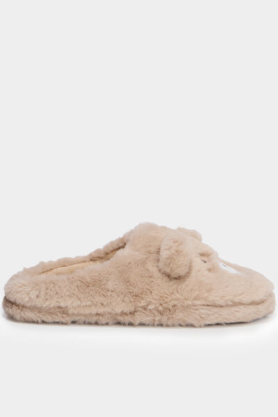 Chaussons mules effet fausse fourrure sable femme