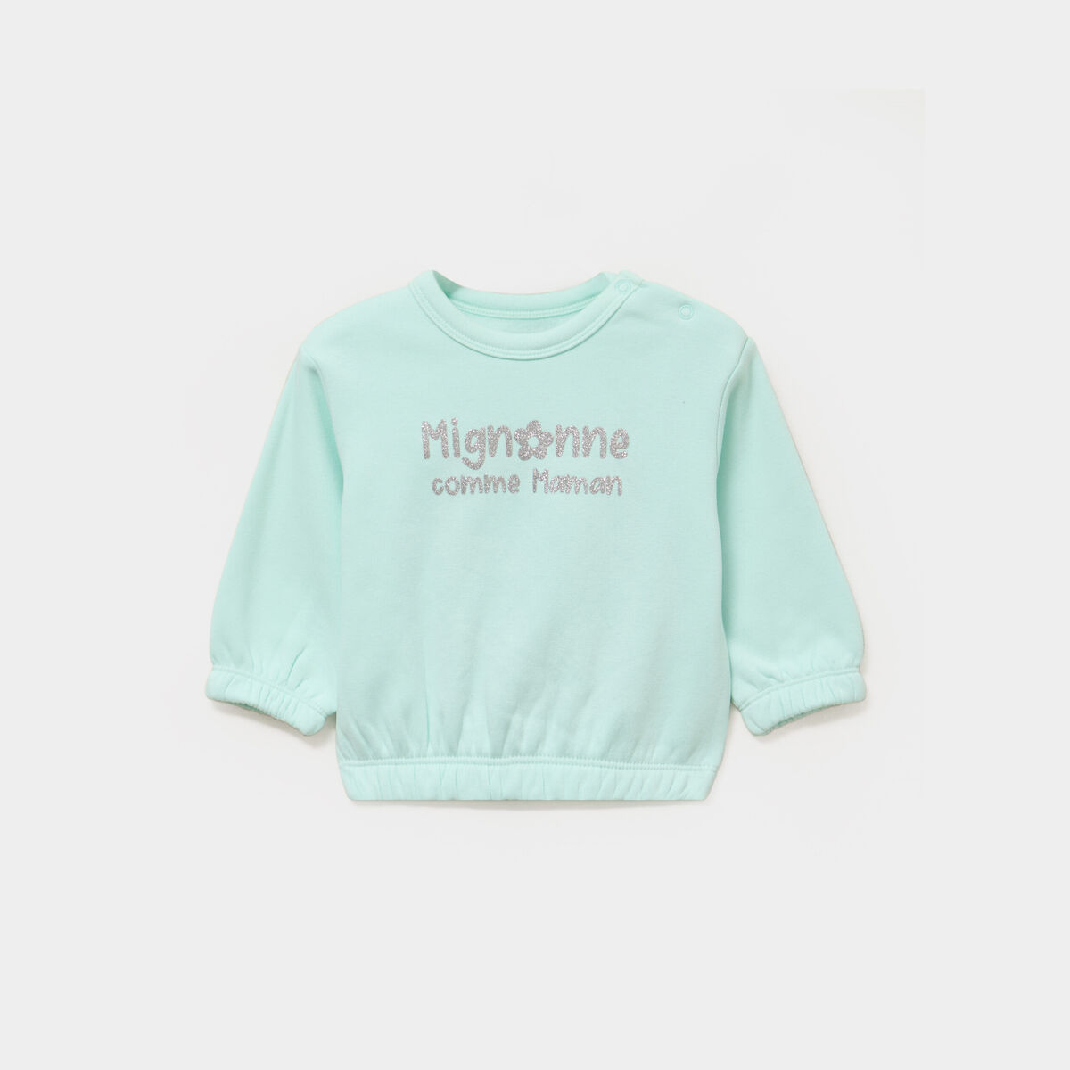 Sweat col rond manches longues bleu turquoise b&eacute;b&eacute; fille