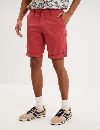 Bermuda short chino straight stretch rose framboise homme