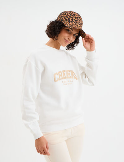 Sweat col rond manches longues Creeks blanc femme
