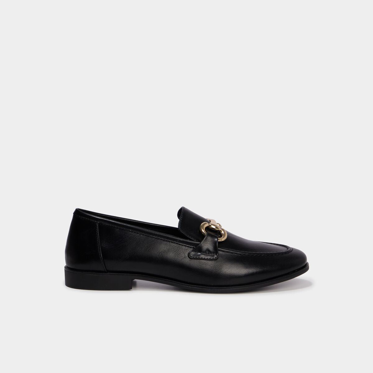 Mocassin femme &agrave; boucle m&eacute;tal plate noir femme