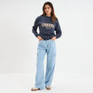 Sweat molleton col rond manches longues bleu fonc&eacute; femme